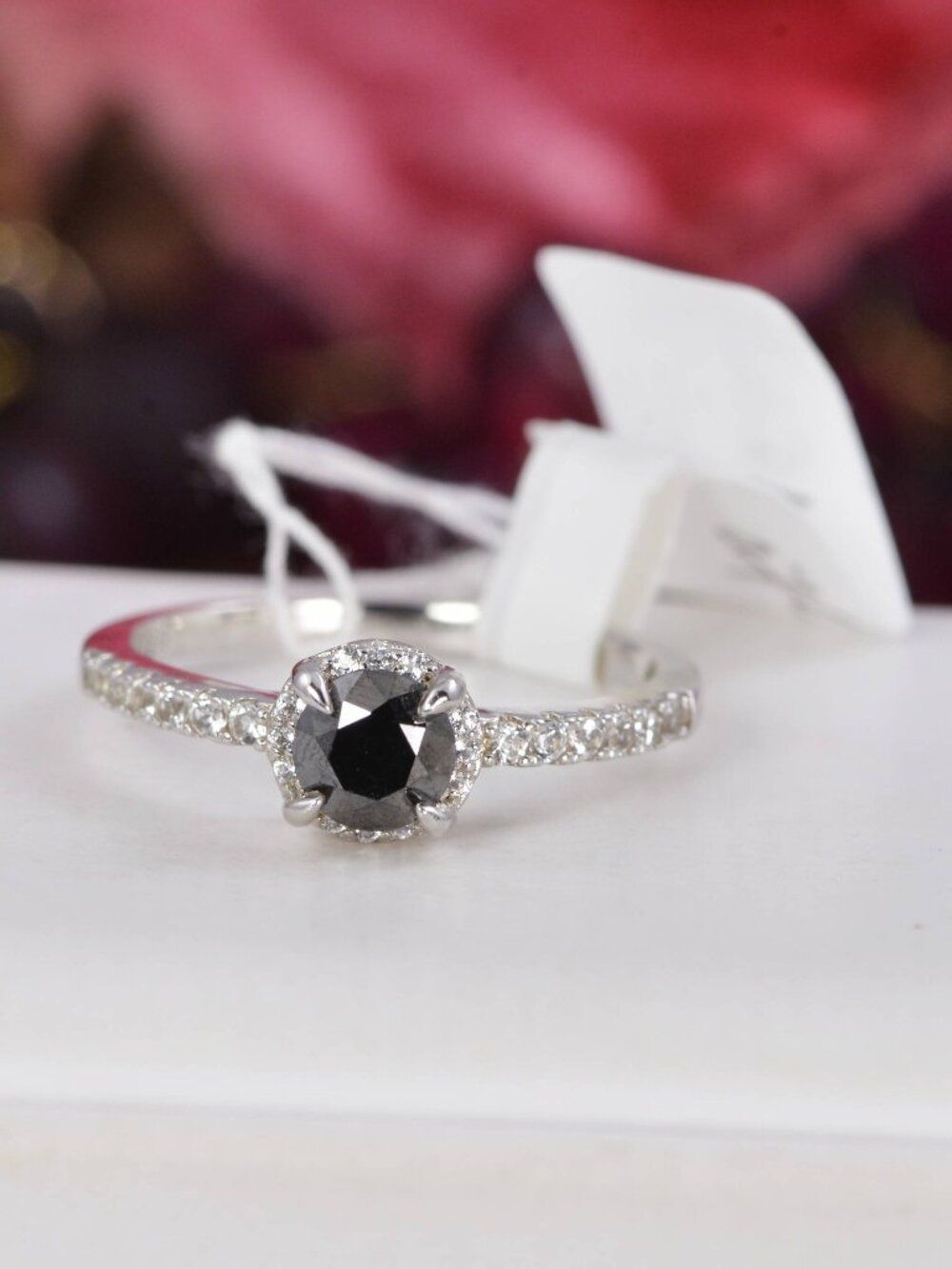 Genuine Natural .79ct Black Diamond Ring 925 Sterling Silver, sz 8